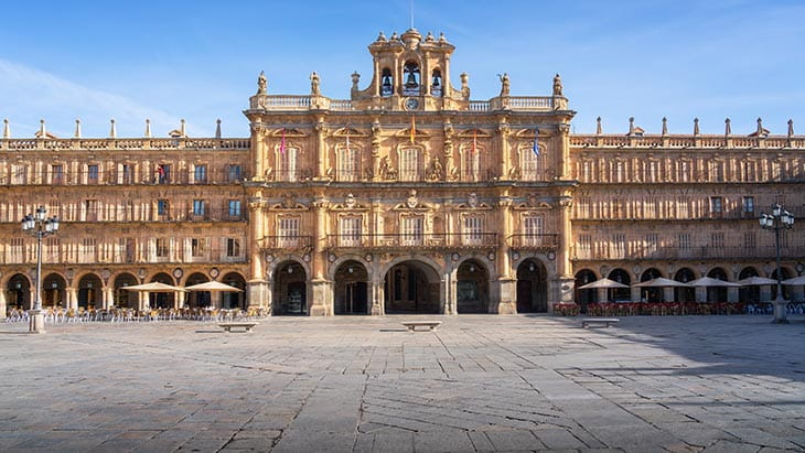 Salamanca's Plaza Mayor seen through an arch, Spain